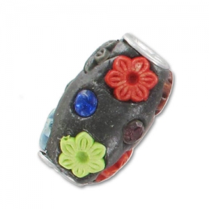 Olive incrustée de perles 19x11 mm Multicolore x1