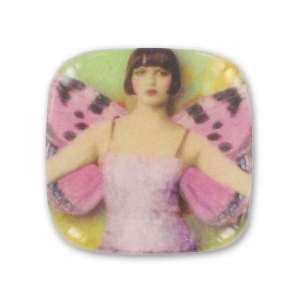 Cabochon carré imprimé 26 mm Femme papillon x1
