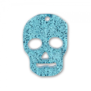Pendentif Tête de mort 23 mm Aquamarine pailleté x1