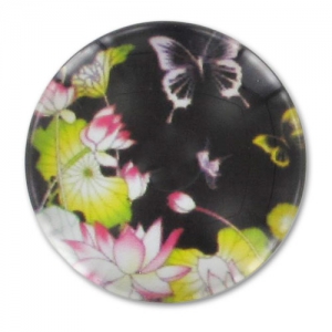 Cabochon plat décoré 20 mm Fleurs Papillon x1
