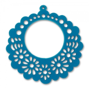 Pendentif filigrané en bois 44 mm  Bleu x1