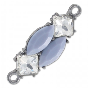 Intercalaire 2 anneaux combinaison cabochons 40x14 mm Crystal/Grey