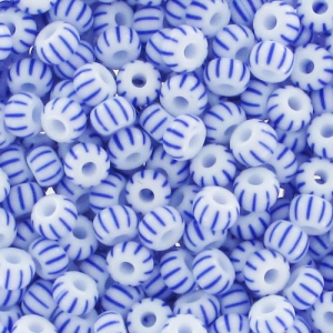 Preciosa Perles rocailles rayées 9/0 2.5 mm - Blanc - Bleu x20g