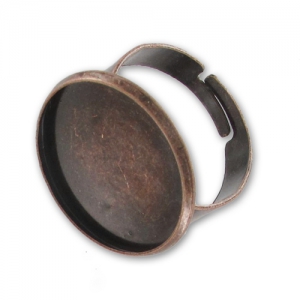Bague serti cabochon fond plat rond 18 mm cuivré vieilli x1