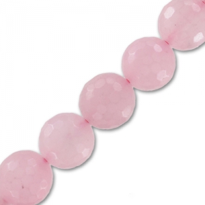 Perle Ronde facettée 14 mm en pierre gemme Quartz Rose x1
