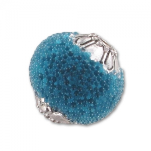 Perle ronde incrustée de perles avec coupelles 15 mm Turquoise x1