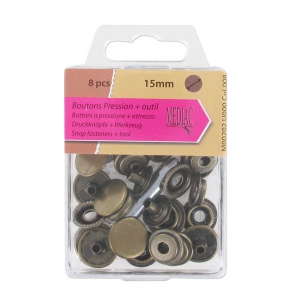 Boutons pressions et outil de pose 15 mm bronze x8