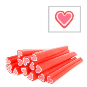 Cane en pâte polymère 5x50 mm Coeur Rouge x1