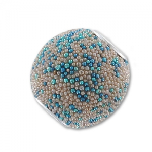 Perle ronde incrustée de perles 14 mm Beige/Bleu x1