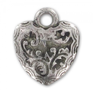 Breloques Coeurs décorés en résine CCB 17x15 mm Argenté vieilli x5