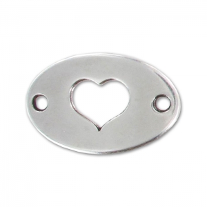 Intercalaire décor coeur 2 trous 20x13 mm Placage Argent fin vieilli x1