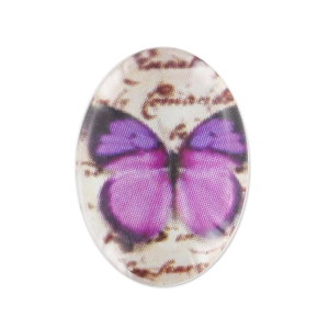 Cabochon ovale décoré 18x13 mm Papillon Violet/Noir x1