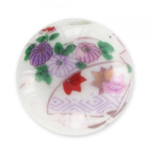 Ronde céramique 16 mm Rose/Blanc x1