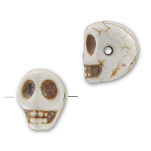 Perle Tête de mort en Howlite teintée 14 mm imitation Os x1