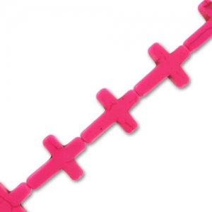 Perle Croix imitation Howlite teintée 30 mm Rose Fluo x1