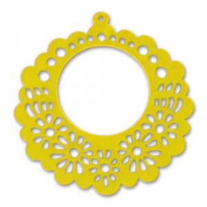 Pendentif filigrané en bois 44 mm  Jaune x1
