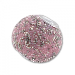 Perle ronde incrustée de perles 14 mm Rose/Argenté x1