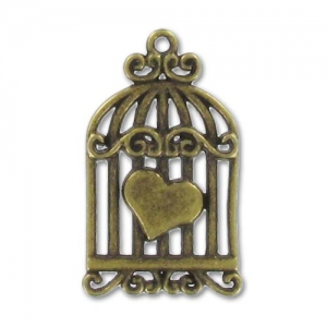 Cage à oiseau coeur 34 mm bronze x1