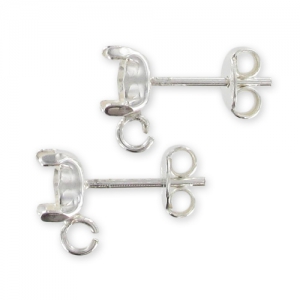 Clous d'oreilles porte-cabochon 6 mm avec anneau Argent 925 x2