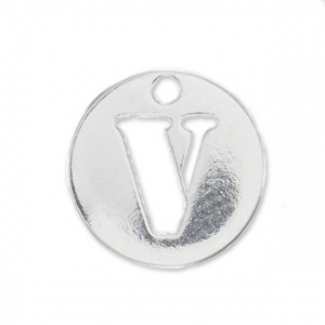 Breloque ronde lettre V - 8.5 mm en Argent 925 x1
