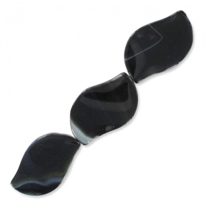 Perle en pierre gemme Agate noire pétale plat 38x24 mm x1