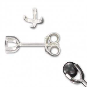 Clous d'oreilles pour perles semi-percée 4 mm en Argent 925 x2