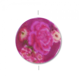 Perle plate en nacre - imprimé 20 mm Roses Fuchsia x1