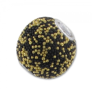 Perle ronde incrustée de perles 14 mm Noir/Doré x1