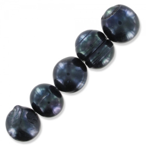 Perles d'eau douce rondes 9-10 mm Dark Grey Irisé x4