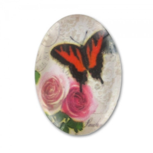 Cabochon ovale décoré 25x18 mm Papillon x1