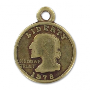 Breloques pièces quarterdollar 15 mm bronze x5
