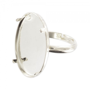 Bague serti cabochon fond plat 25x18 mm argenté x1