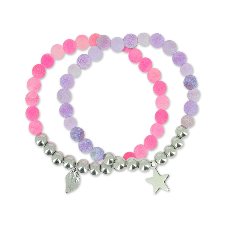 Bracelet Perles Cracked Agate et Boules en acier inox