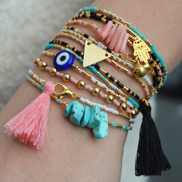 Bracelets fins Miyuki, breloques et pompons