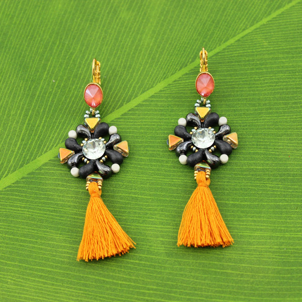 Boucles d'oreilles Zoliduo® Khéops® et Minos® avec pompon et cabochons PureCrystal