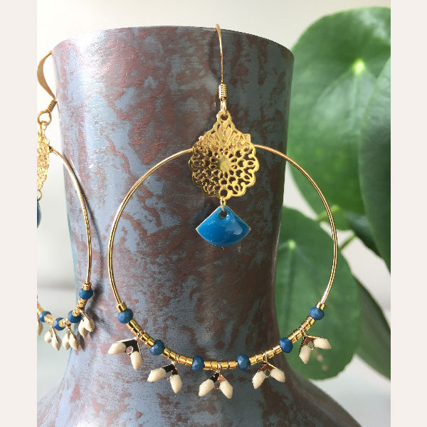 Boucles d'oreilles DIY avec chaîne épi, pendentif ajouré, sequin éventail et miyuki duracoat