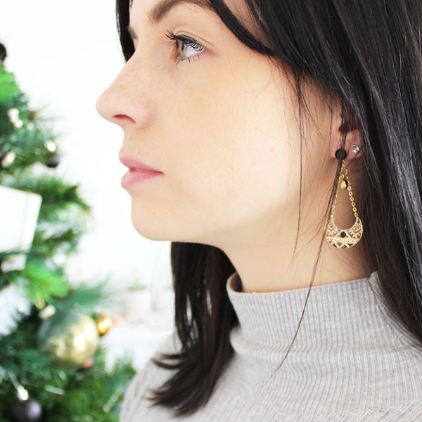 Boucles d'oreilles ethniques fantaisie en Plaqué or