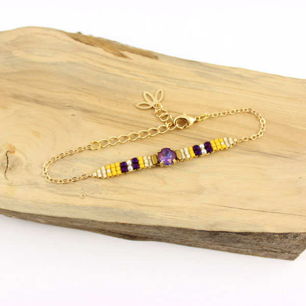 Bracelet tissage Square stitch cabochon PureCrystal DeLite