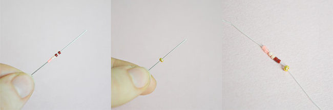 Bracelet en tissage peyote pair en perles Miyuki Delicas : Etape 1