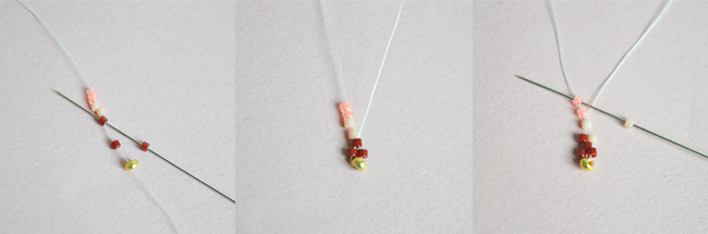 Bracelet en tissage peyote pair en perles Miyuki Delicas : Etape 2