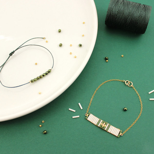 Bracelets Slender Bugles Miyuki, chaîne Gold filled (or laminé) et Facettes de Bohème