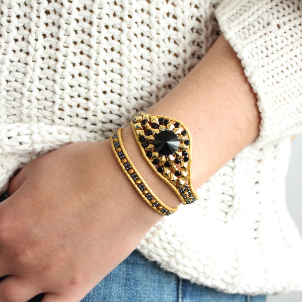 Manchette Wrap Noire et Dorée Diamonduo et Bouton PureCrystal