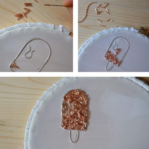 Broche DIY glace en broderie au fil d'or : Etape 5