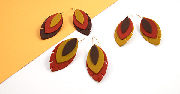 Boucles d'oreilles plumes Fimo effet cuir