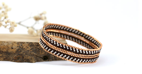 Schéma Bracelet Bangle tissage Miyuki Mississippi cuivre et marron