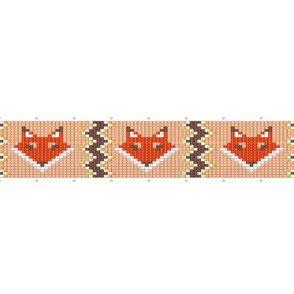Bracelet tissé motif renard sur métier à tisser