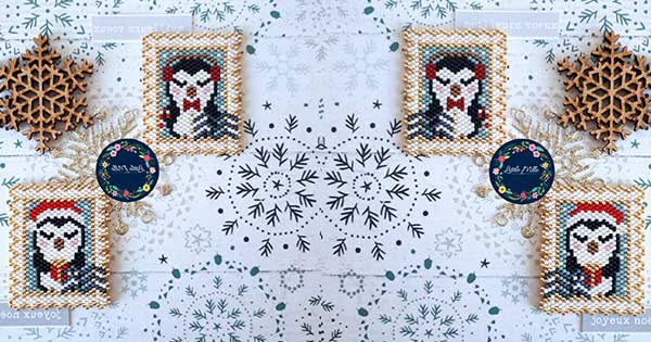 DIY tissage brickstitch motif pingouin en perles de verre Miyuki Delicas