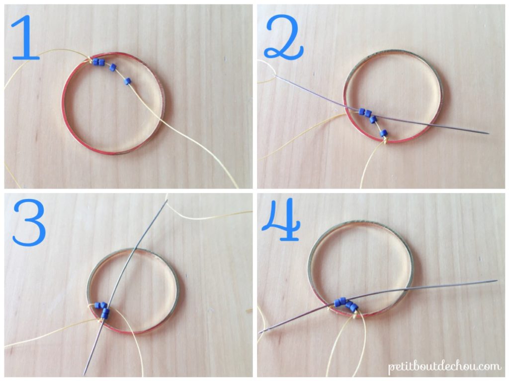 Pendentif cercle mandala en tissage brick stitch en perles Miyuki de Petit bout de chou : Etape 1