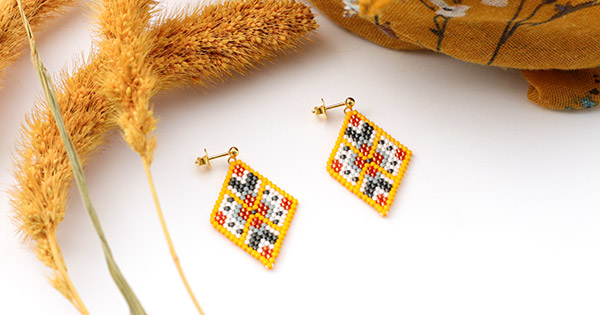 Schéma Boucles d'oreilles Brick Stitch losange en perles Miyuki débutant