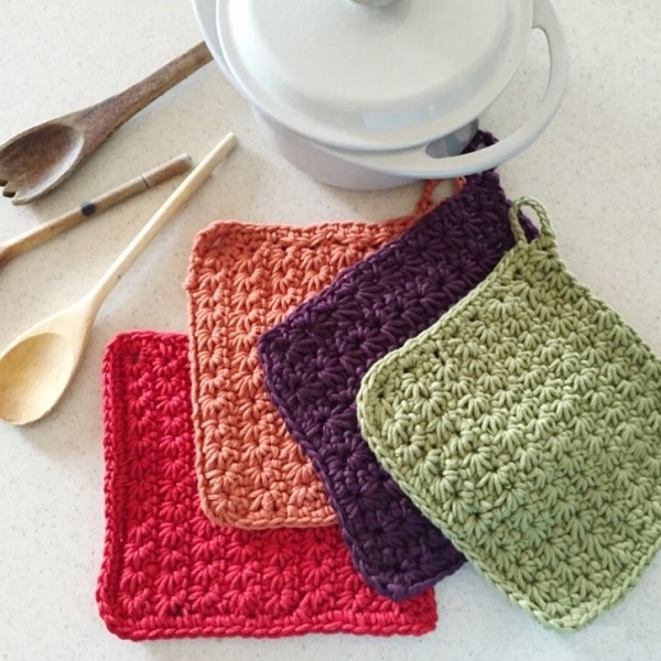 Manique au crochet en point étoile avec du fil coton